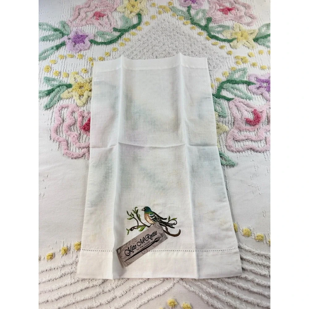 Kate McRostie Peking Handicraft Embroidered Bird Guest Towels Set of 4 White‎